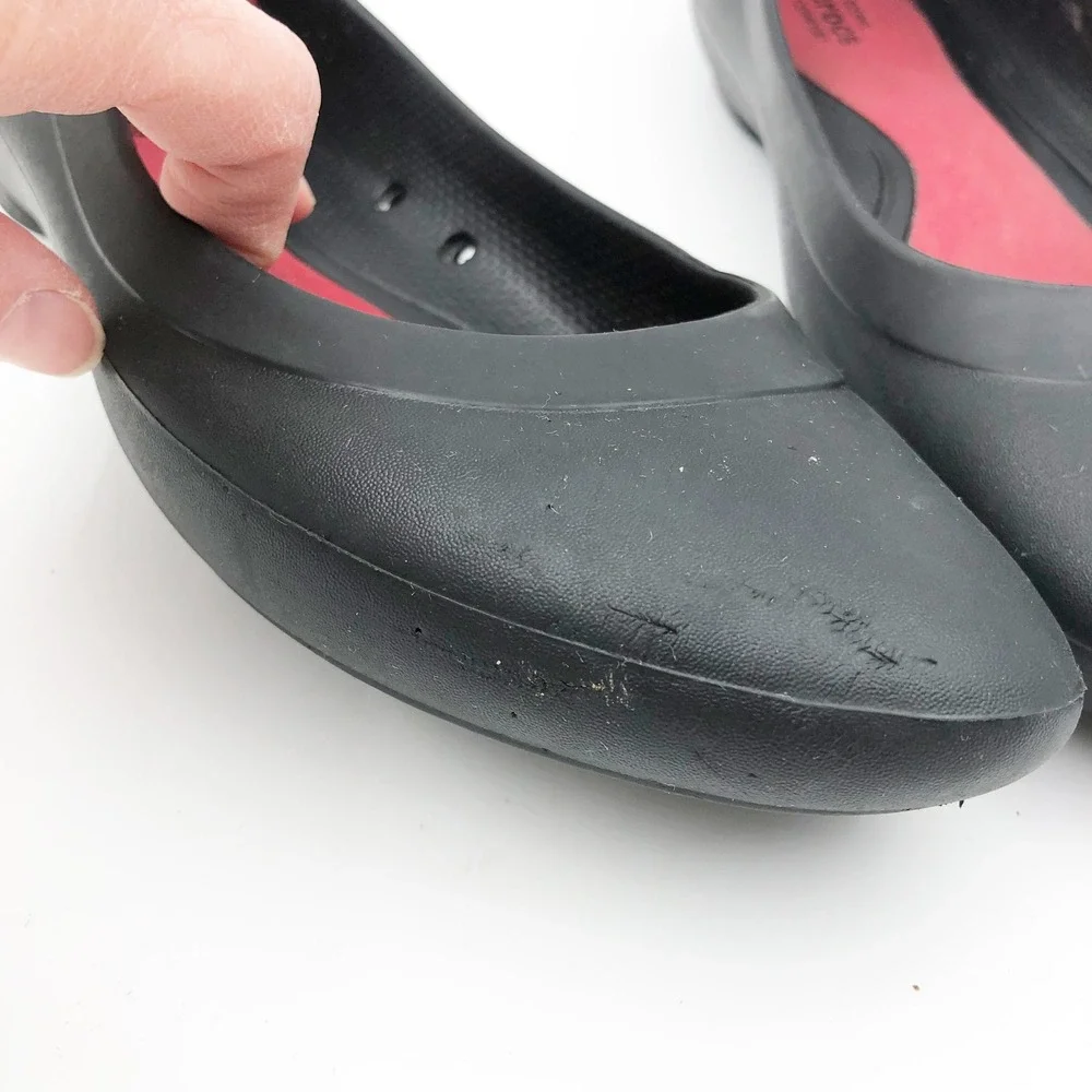 Crocs Shoes Womens 9 Lina Flat Black Rubber Pointed Toe Ballet Flats Office